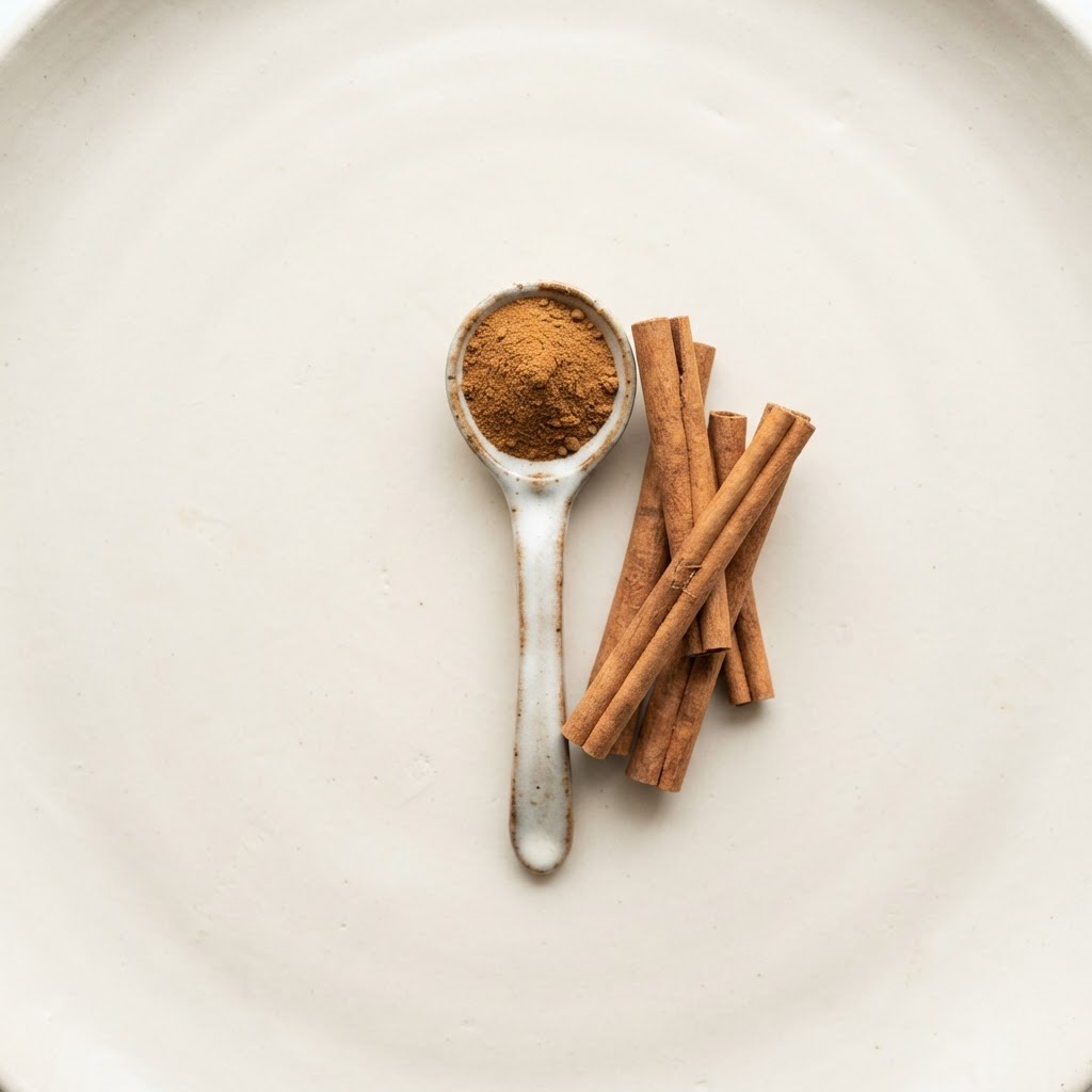 Ramas de canela y canela molida en una cuchara